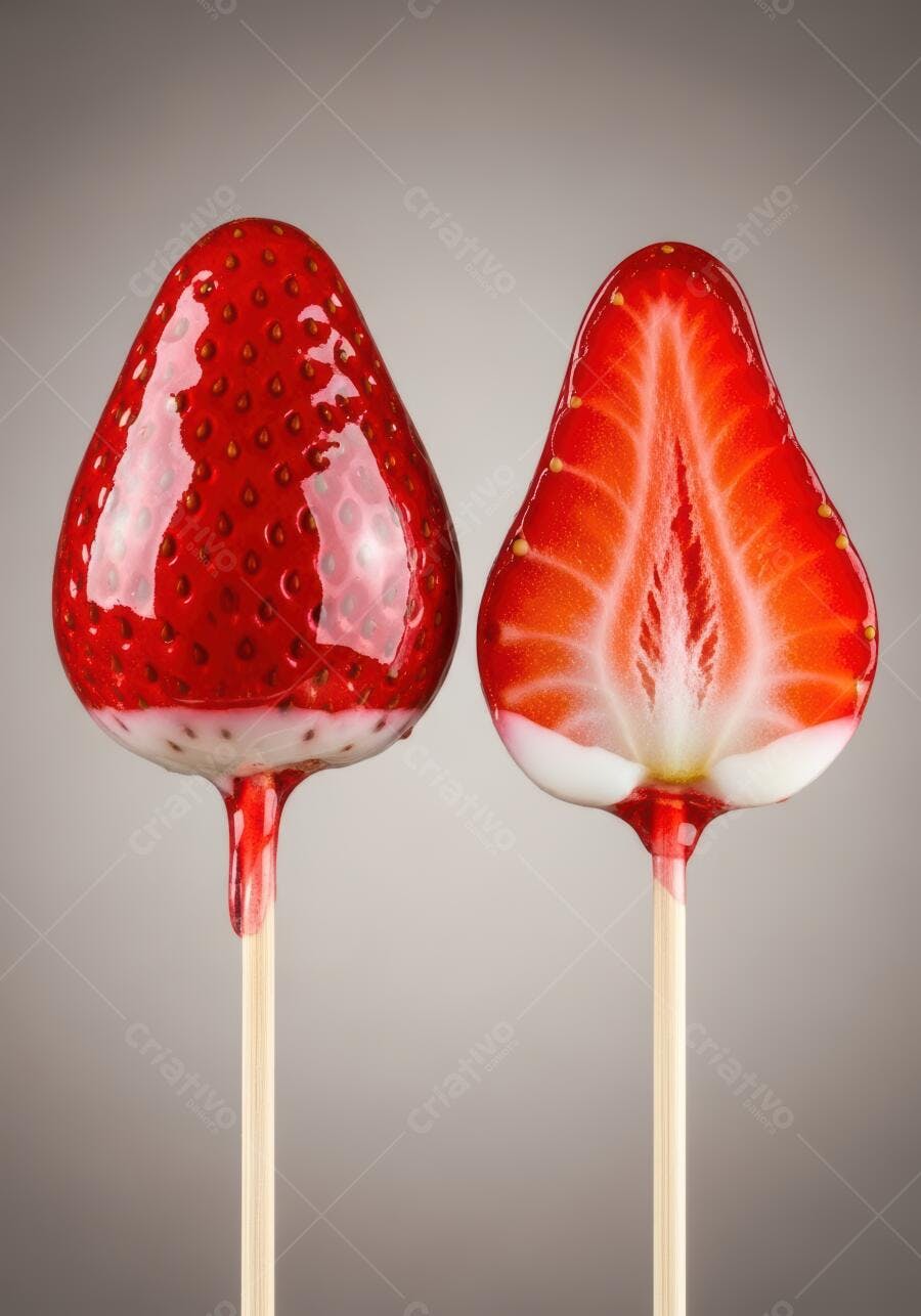 Morangos caramelados em palitos