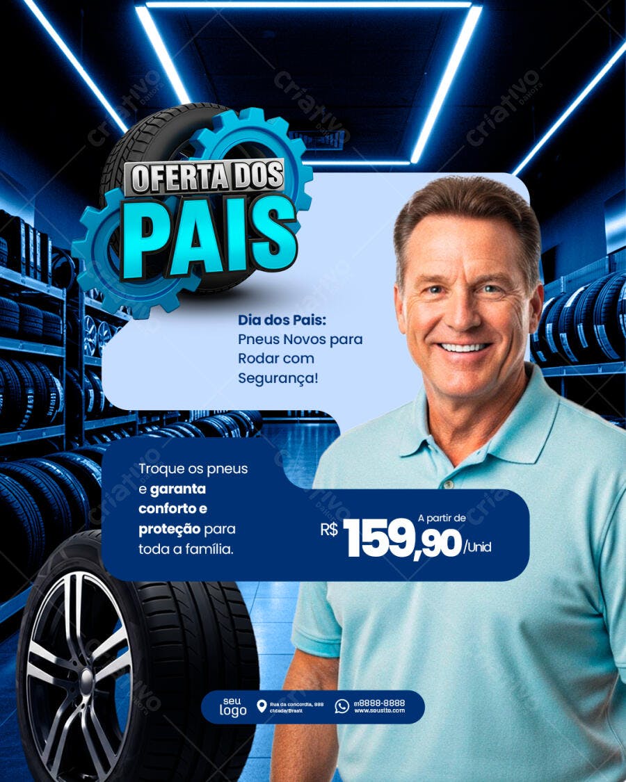 Flyer Dia dos Pais: Promoção de Pneus PSD Editável
