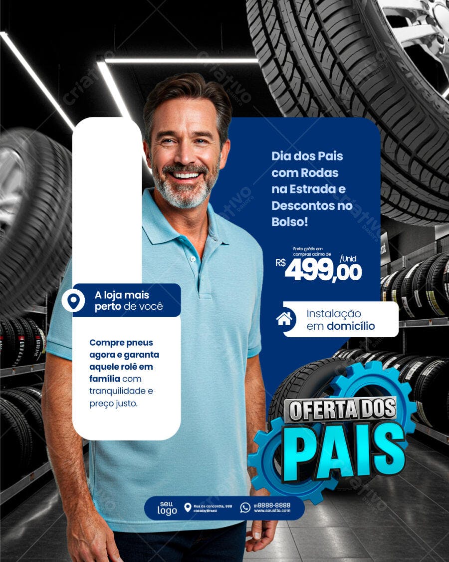 Flyer Dia dos Pais Promoção Pneus PSD Editável