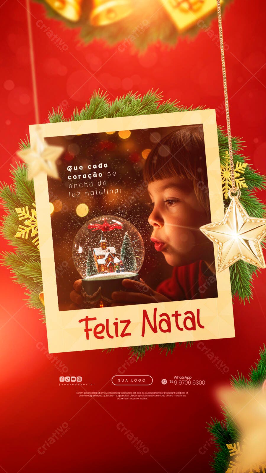 Flyer Natalino com Criança e Bola de Neve PSD Editável