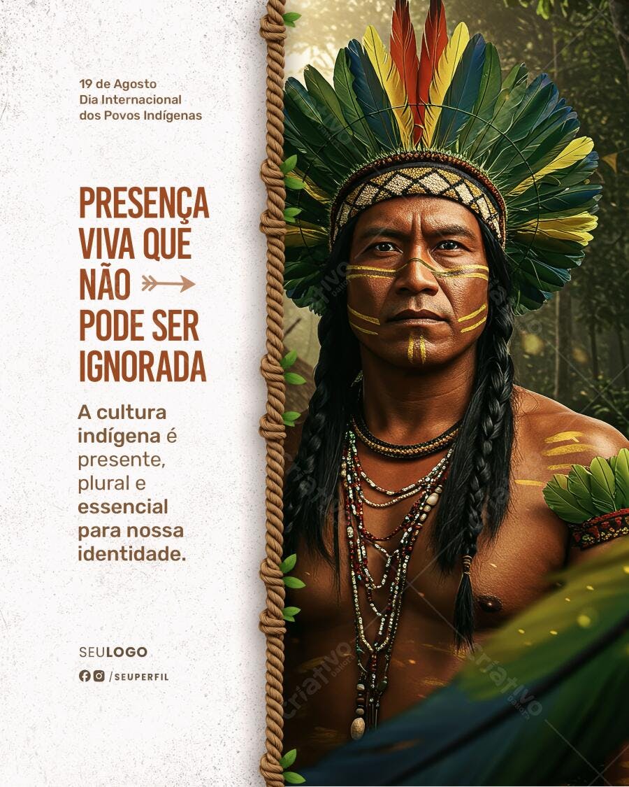 Flyer Dia Internacional dos Povos Indígenas 19 de Agosto PSD Editável