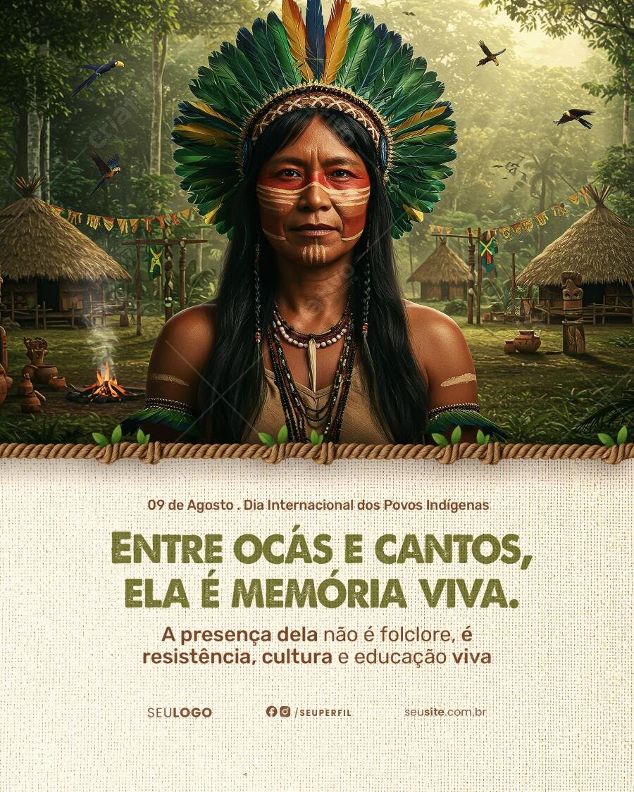 Flyer Dia Internacional dos Povos Indígenas PSD Editável