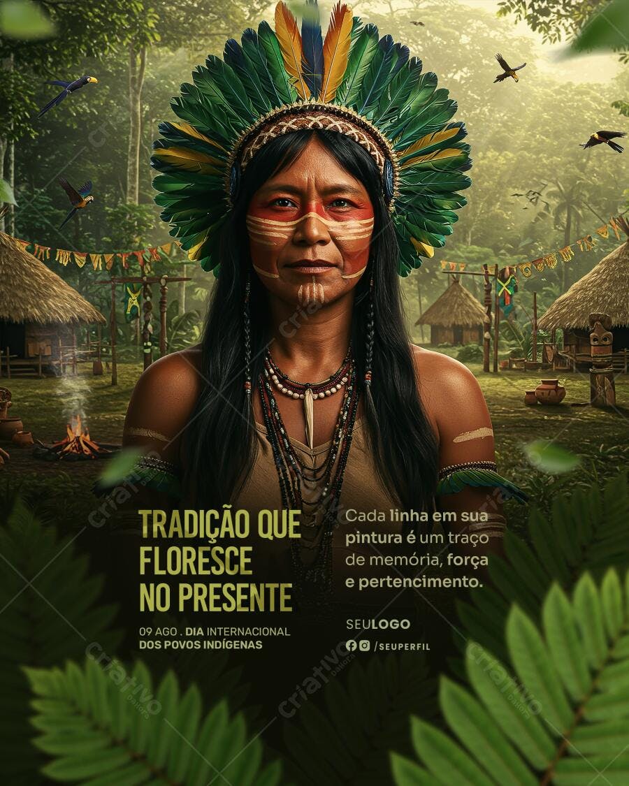 Flyer Dia Internacional dos Povos Indígenas PSD Editável