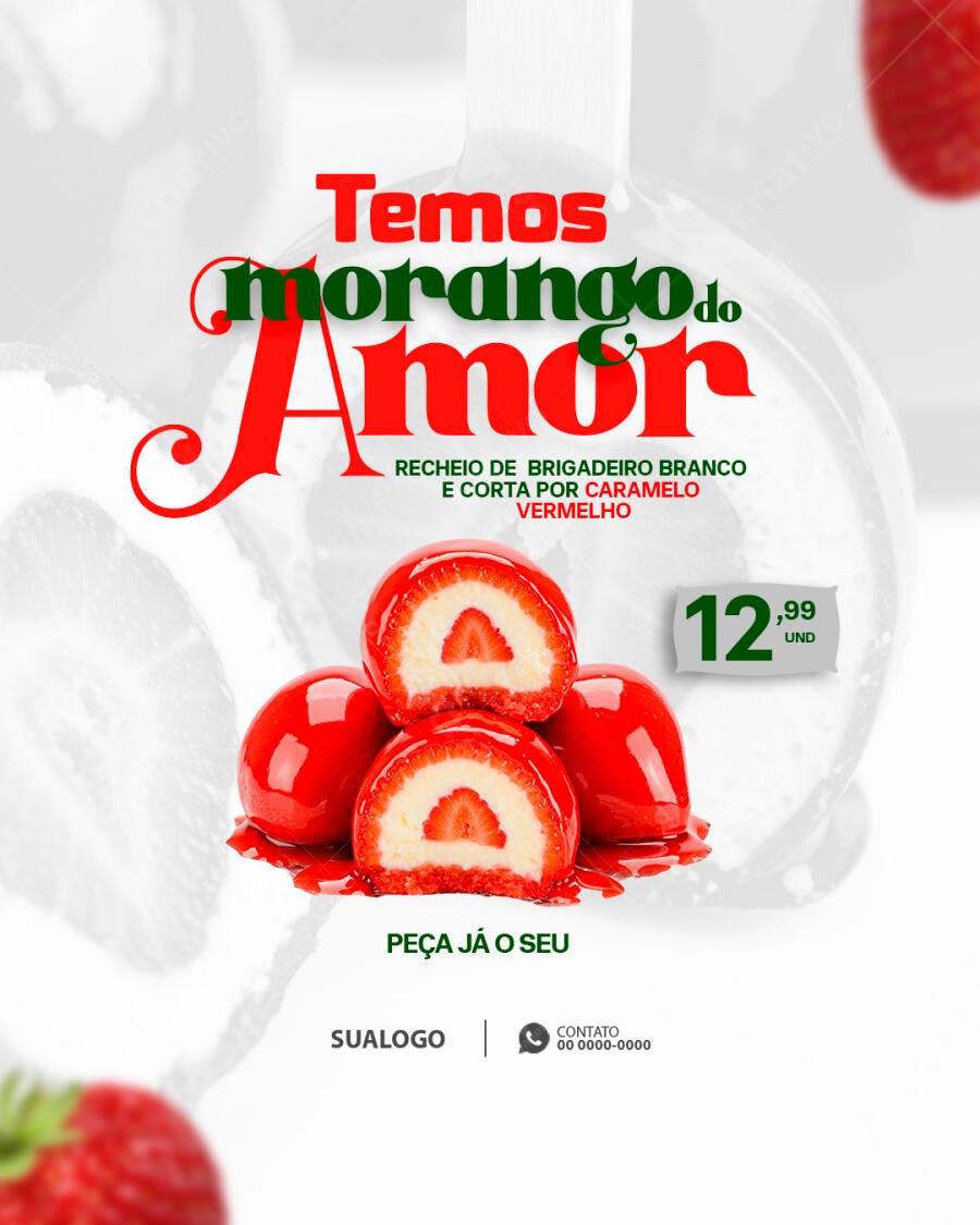 Flyer para Doce Morango do Amor PSD Editável
