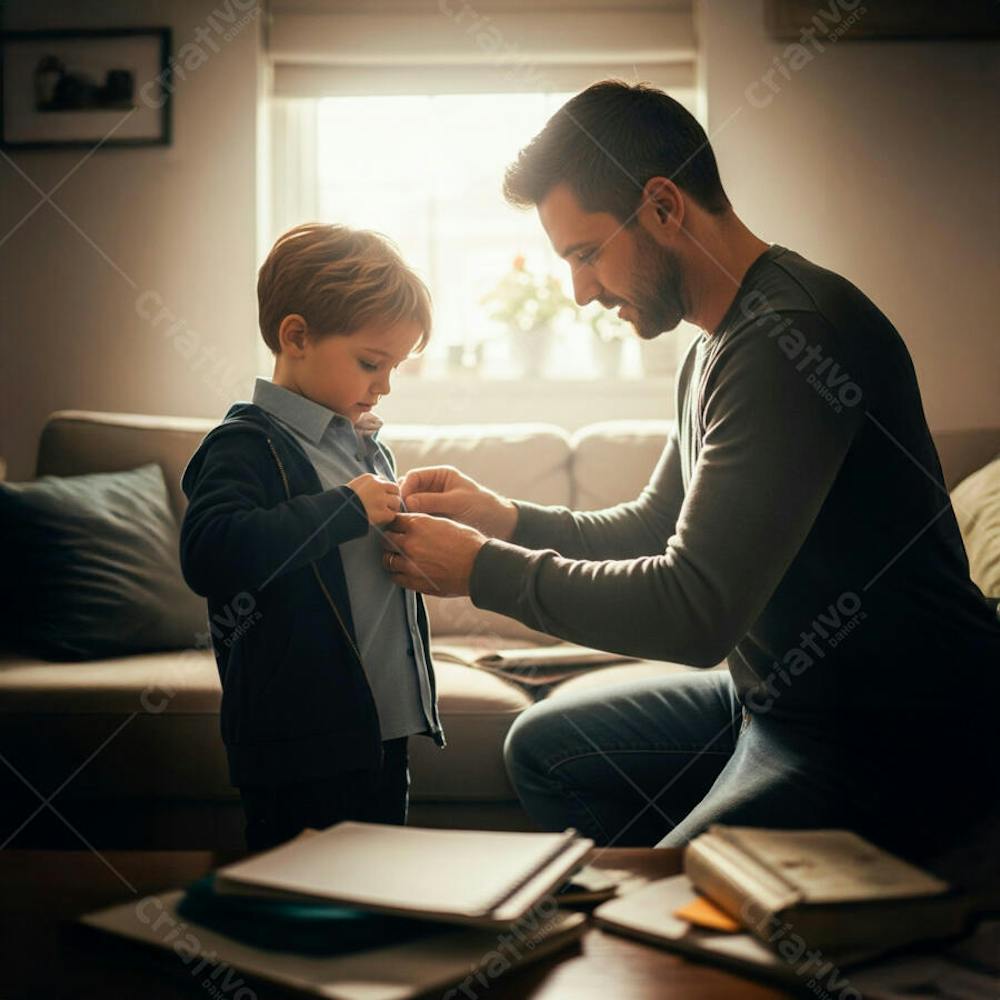 PAI ARRUMANDO ROUPA DO FILHO IMAGEM PARA COMPOSIÇÃO