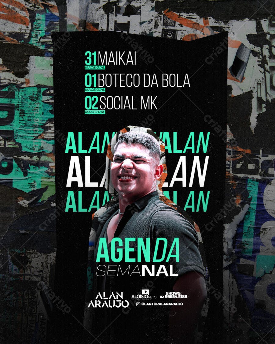 Flyer Agenda Semanal Cantor Alan Araujo PSD Editável