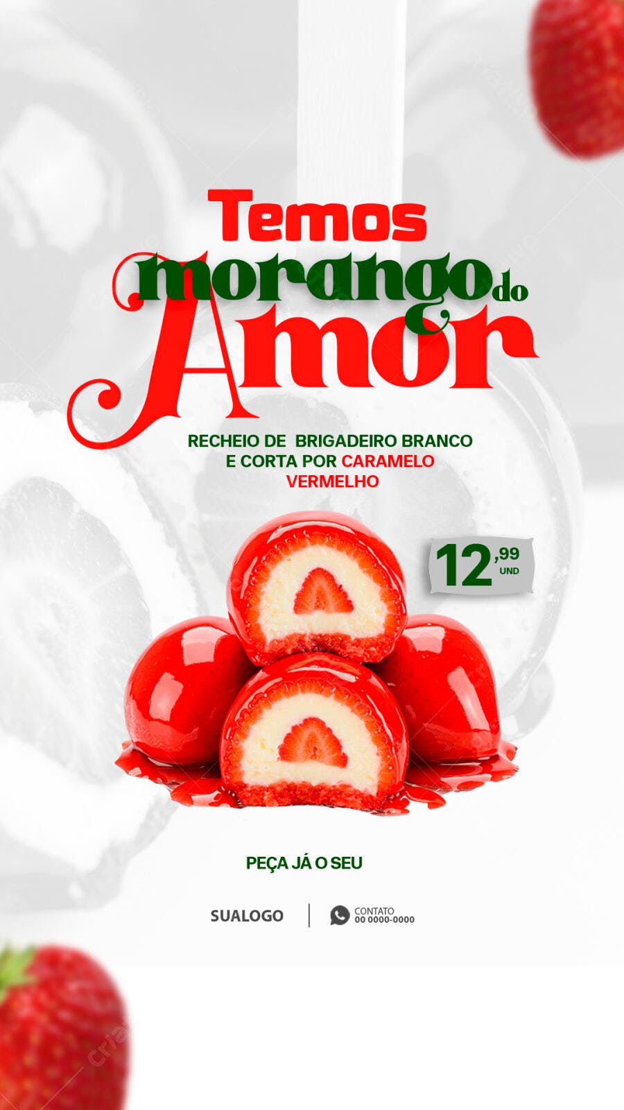 Flyer para Doce Morango do Amor PSD Editável