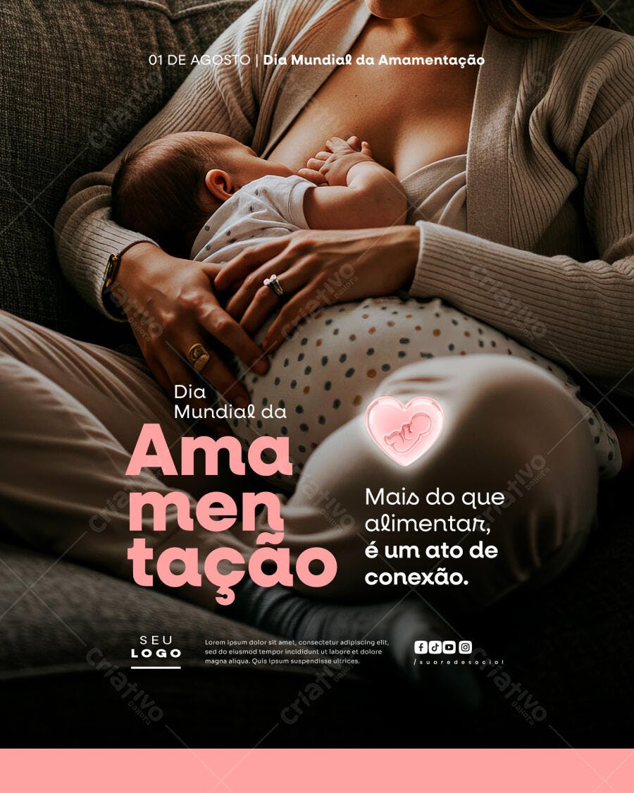 Flyer Dia Mundial da Amamentação PSD Editável