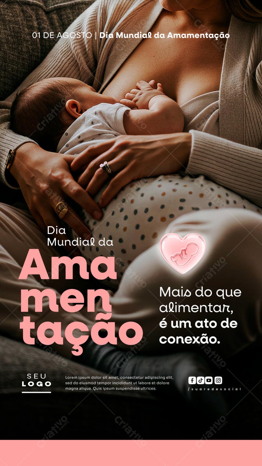 Flyer Dia Mundial da Amamentação PSD Editável