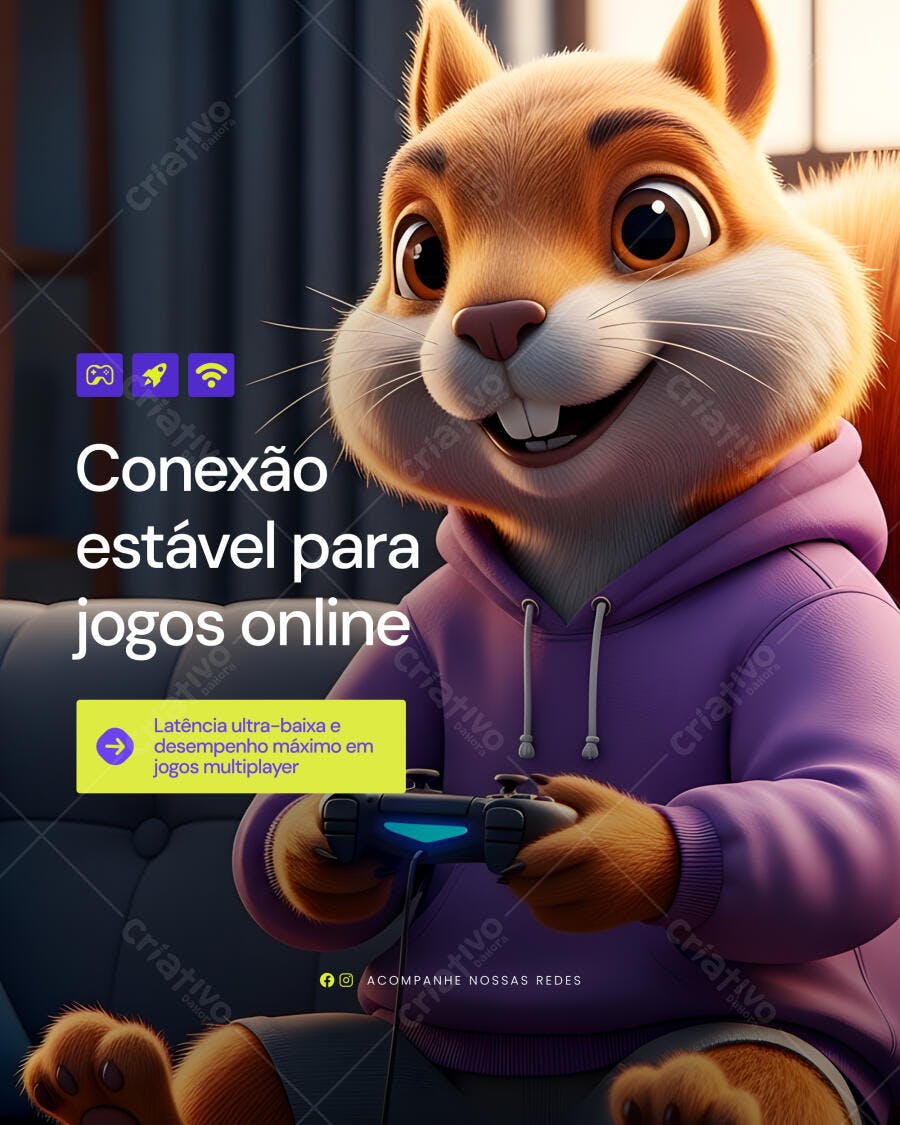 Flyer para Gamer com Esquilo 3D PSD Editável