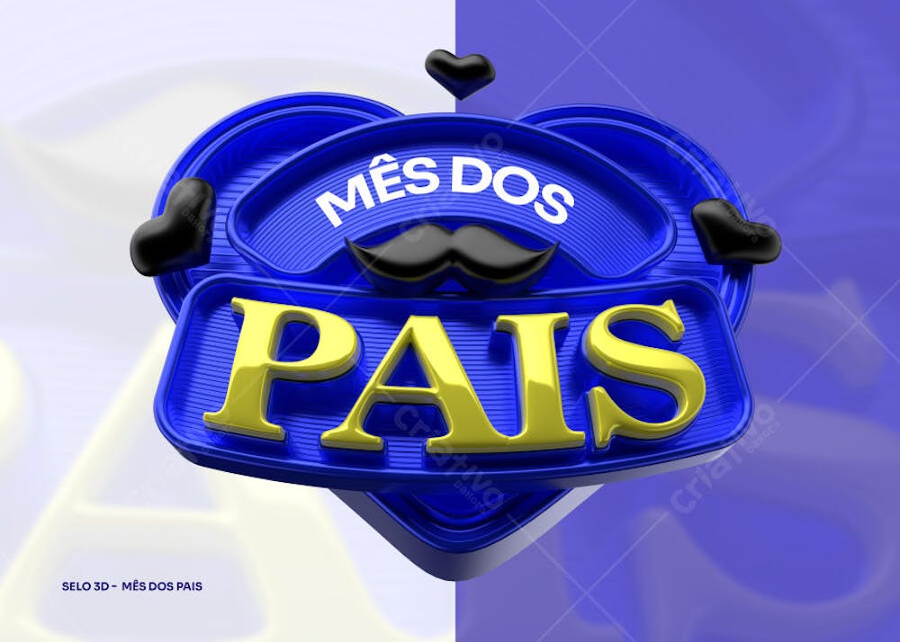 Modern 3D seal design in blue and gold for Father's Day. Features black hearts, a mustache, and the text "Father's Day". Perfect for cards, invitations, and social media posts. Target audience: businesses and individuals looking to honor fathers.
