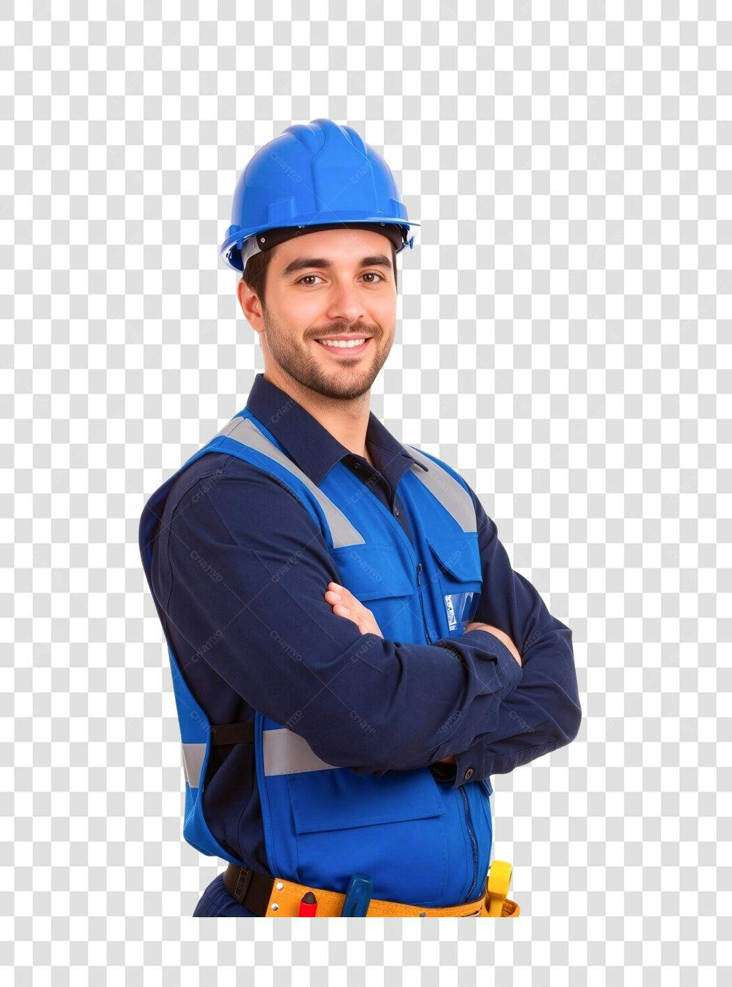 Engenheiro ou Trabalhador da Construção Confiante PNG