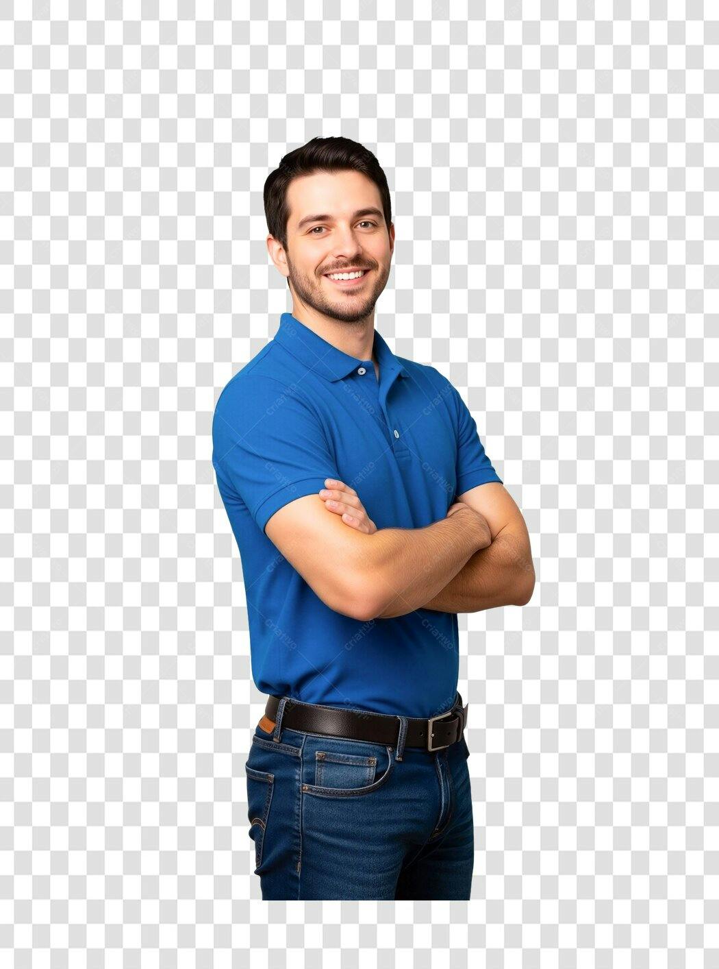 Imagem PNG Homem Azul Braços Cruzados Fundo Transparente