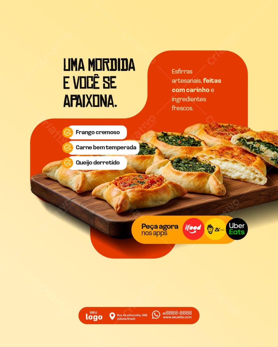 Flyer para Delivery de Esfihas PSD Editável