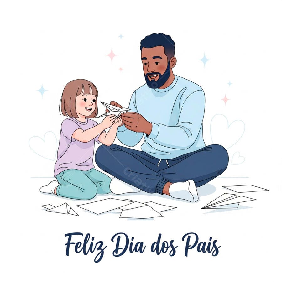 Pai e filha fazendo avião de papel Dia dos Pais