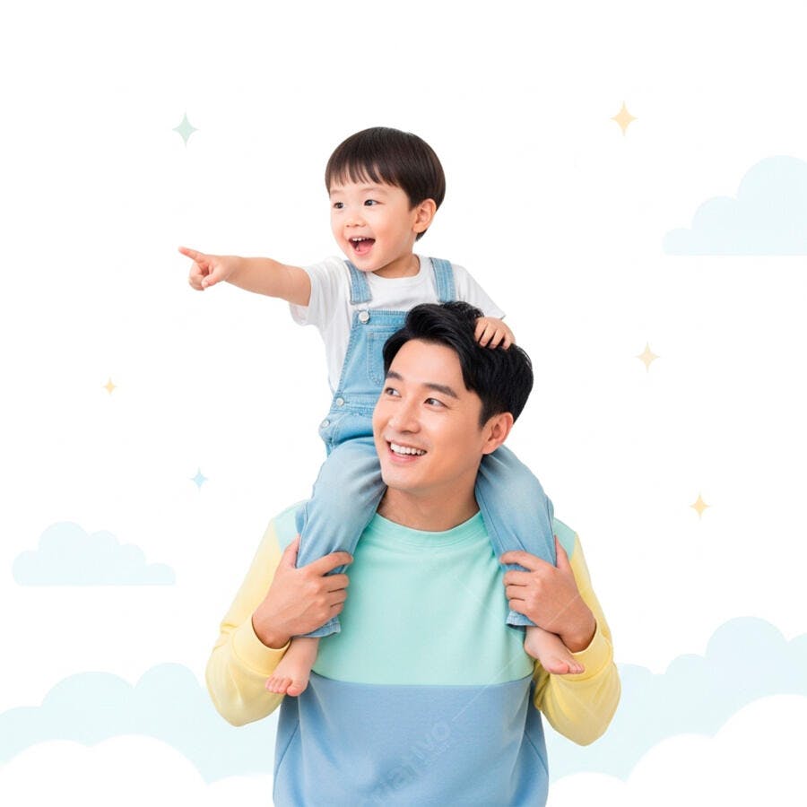 Pai e filho asiáticos felizes em estúdio