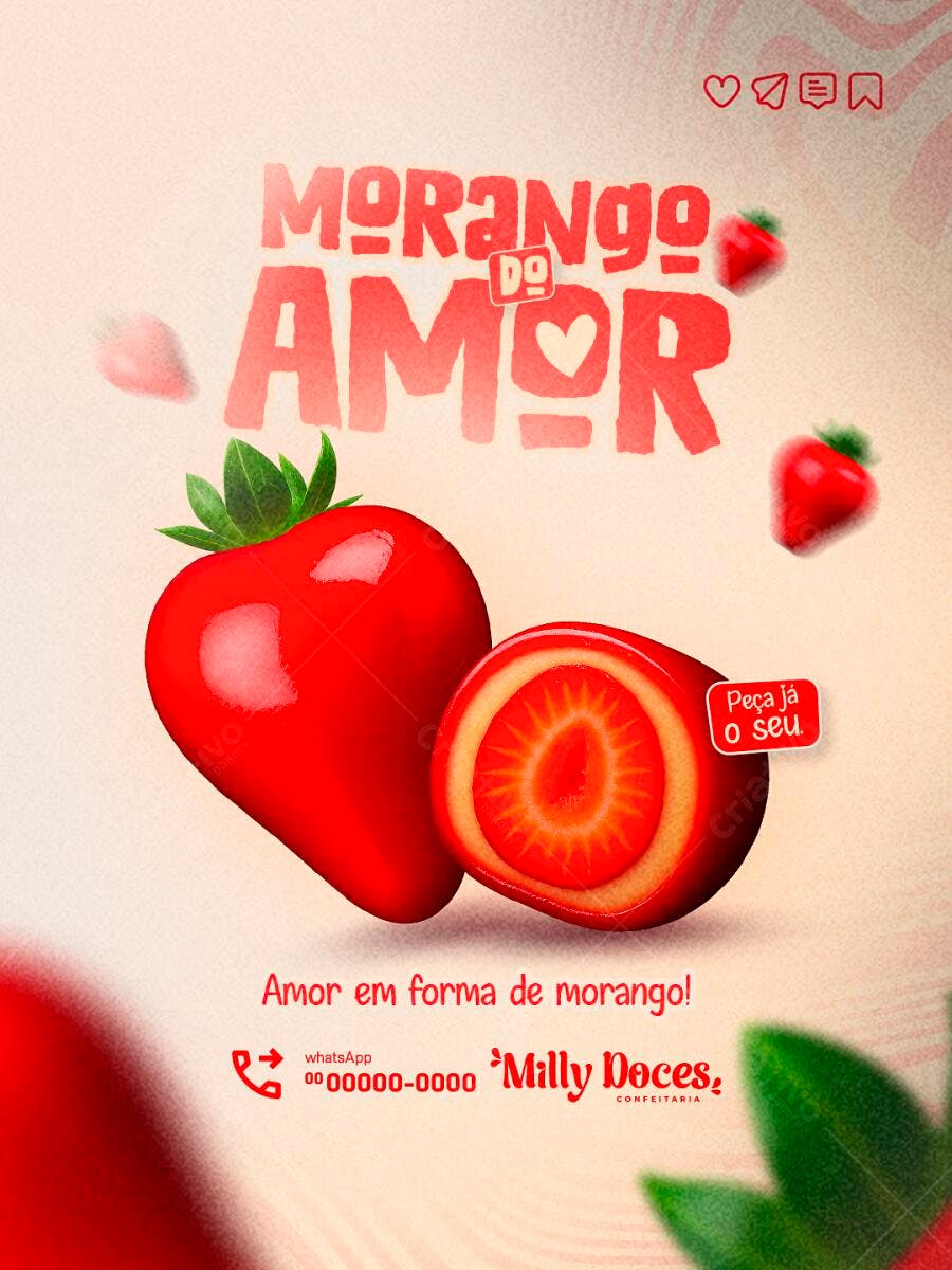 Flyer Dia dos Namorados Morango PSD Editável