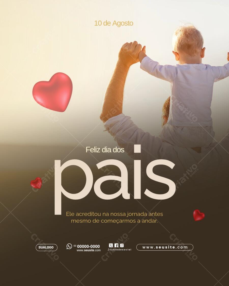 Post Instagram Dia dos Pais com foto de pai e filho Editável no Canva
