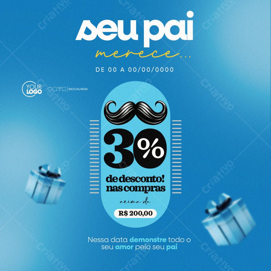 Flyer Dia dos Pais 30% Desconto PSD Editável