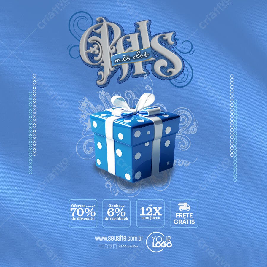 Flyer Dia dos Pais Azul com Presente PSD Editável