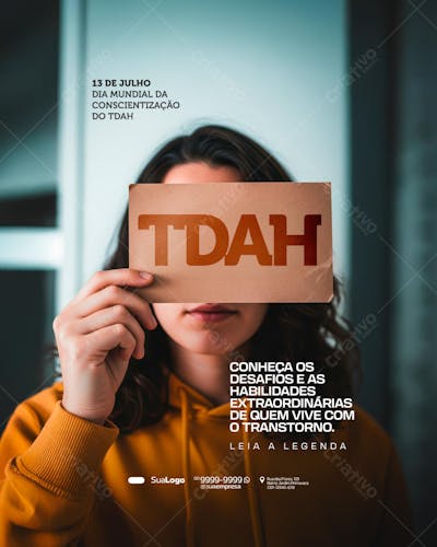 Flyer Dia Mundial da Conscientização do TDAH PSD Editável