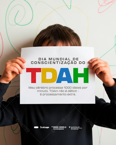 Cartaz Dia Mundial Conscientização TDAH PSD Editável