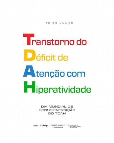 Flyer Dia Mundial Conscientização TDAH PSD Editável
