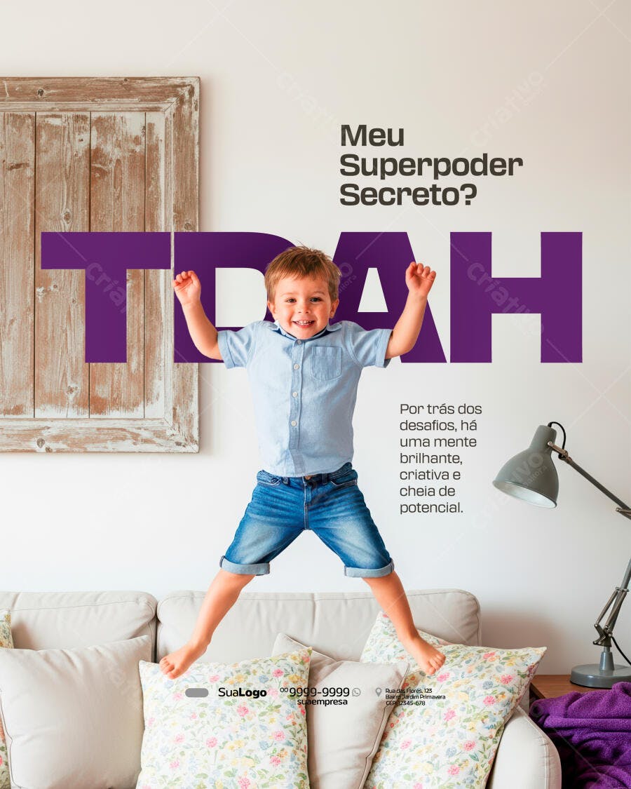 Poster Infantil com Criança Pulando PSD Editável
