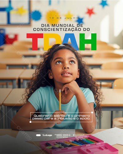 Flyer Dia Mundial de Conscientização do TDAH PSD Editável