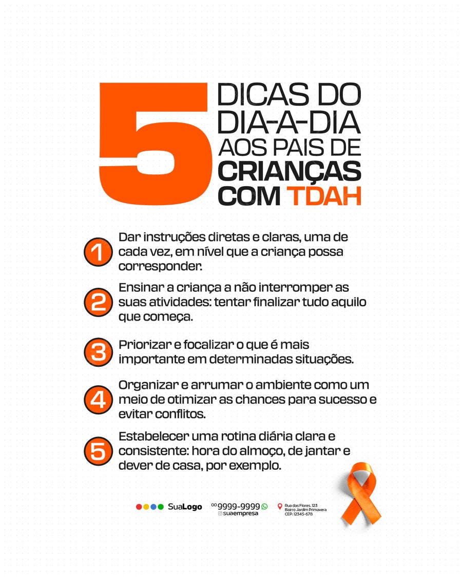Infográfico Dicas para Pais de Crianças com TDAH PSD Editável