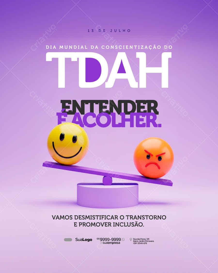 Flyer Dia Mundial do TDAH PSD Editável