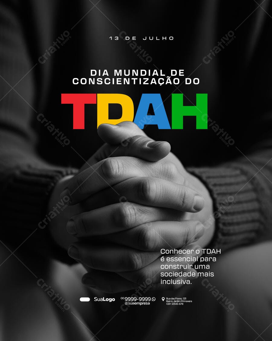 Flyer Dia Mundial Conscientização TDAH PSD Editável
