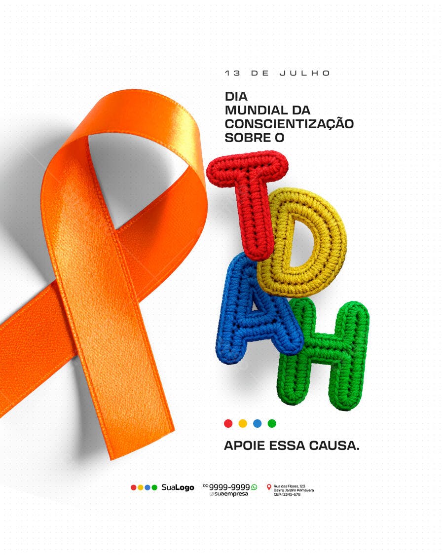 Flyer Dia Mundial da Conscientização sobre o TDAH PSD Editável