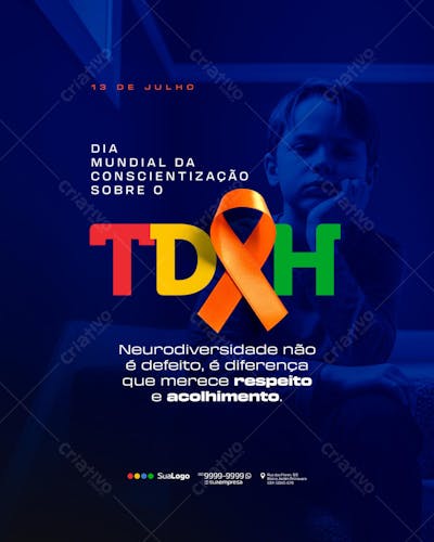 Flyer Dia Mundial Conscientização TDAH PSD Editável