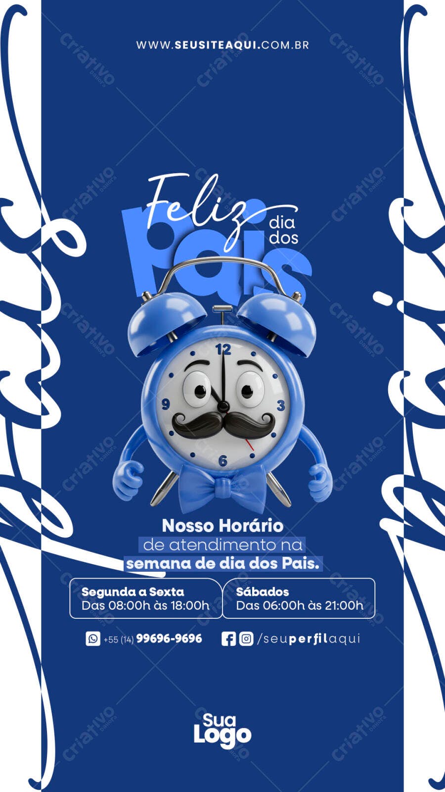 Flyer Dia dos Pais com Relógio Azul PSD Editável