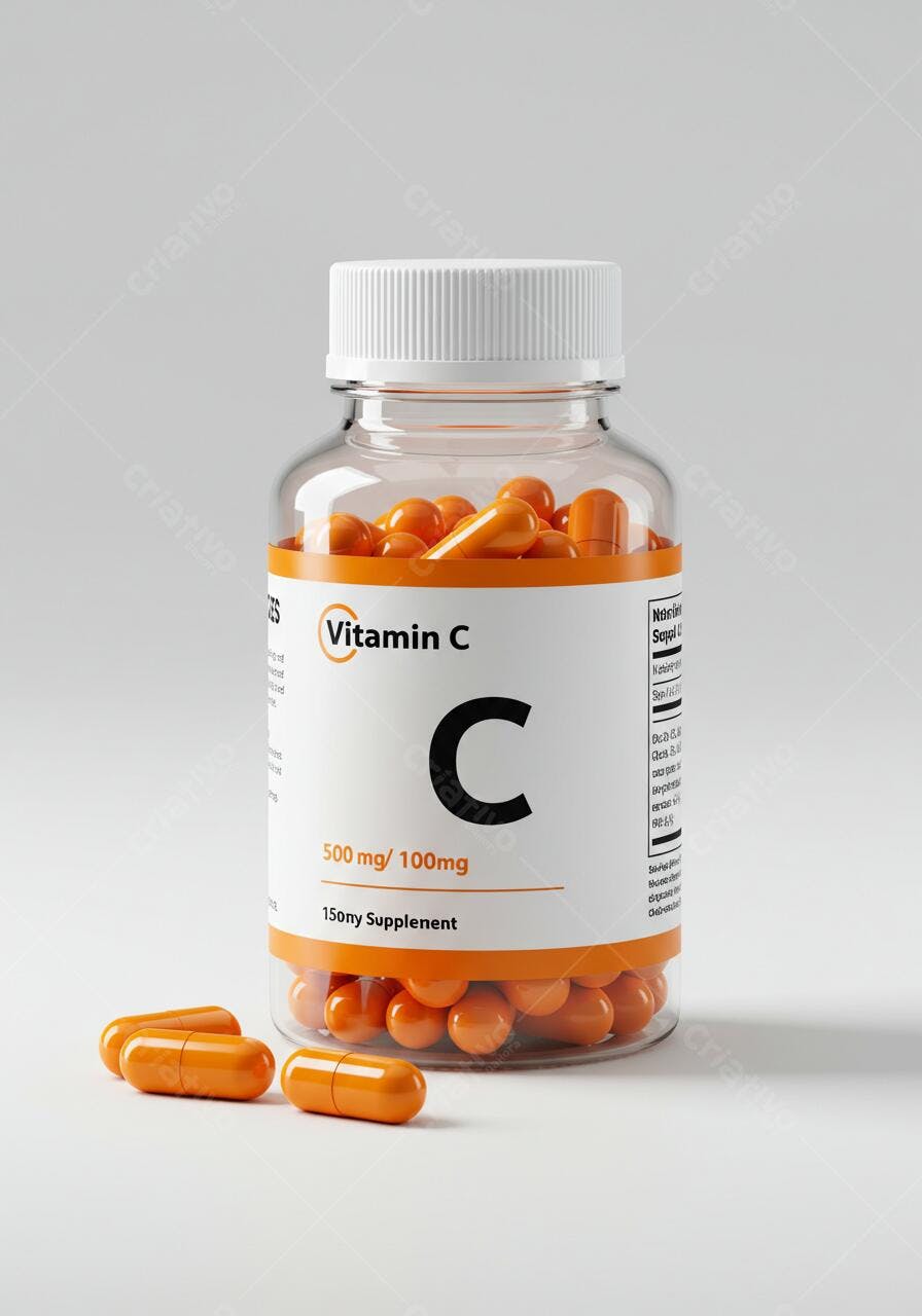 Suplemento de Vitamina C em Cápsulas Laranjas