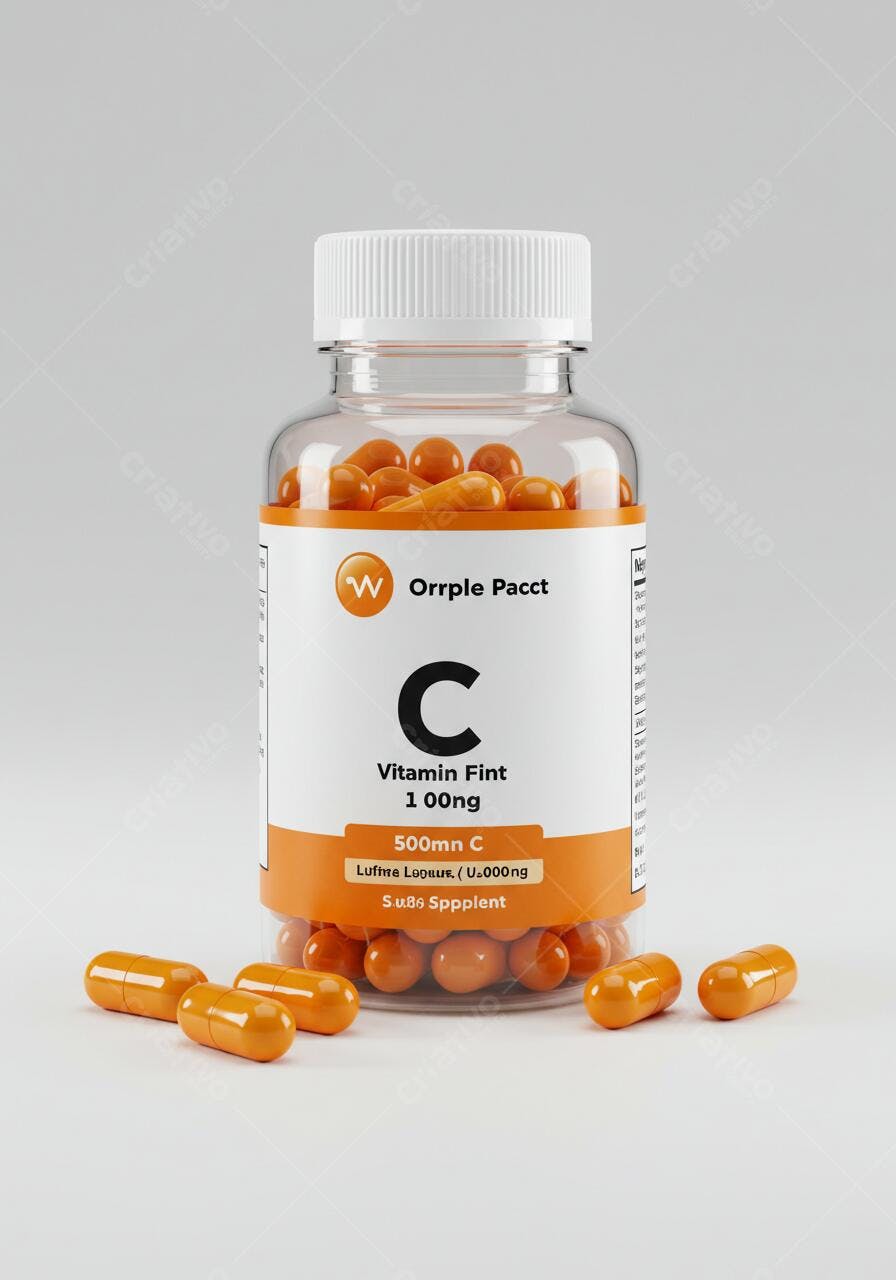Frasco de Vitamina C em cápsulas