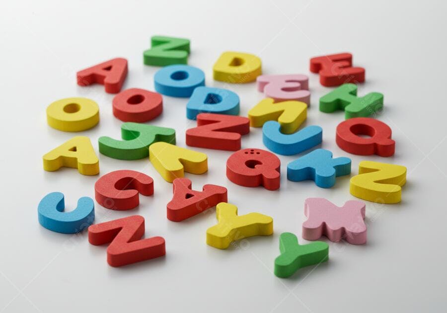 Letras coloridas de espuma sobre fundo branco