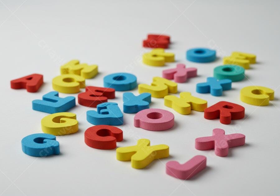 Letras coloridas espalhadas fundo branco