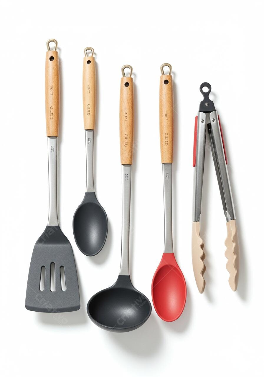 Utensílios de cozinha em silicone e aço inox