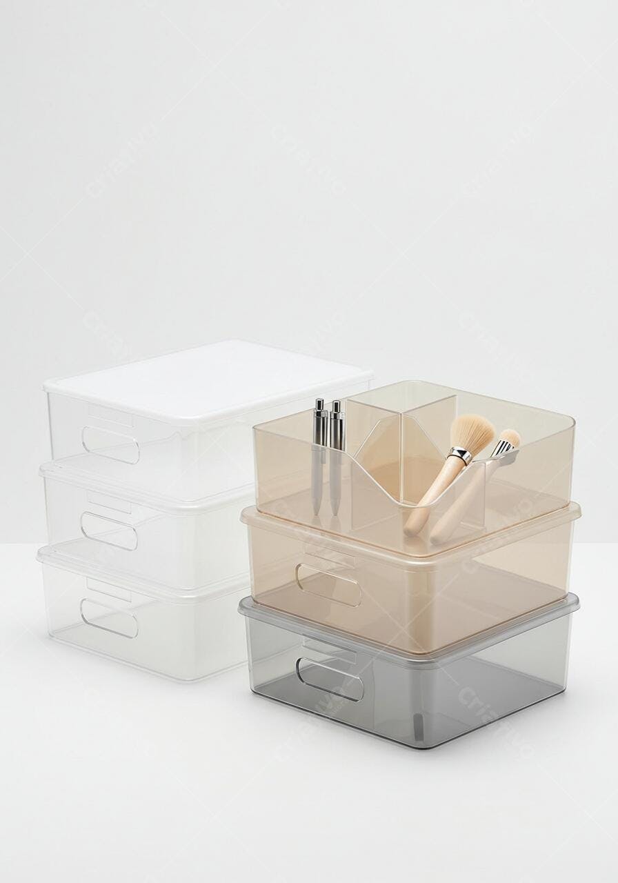 Caixas organizadoras transparentes e coloridas