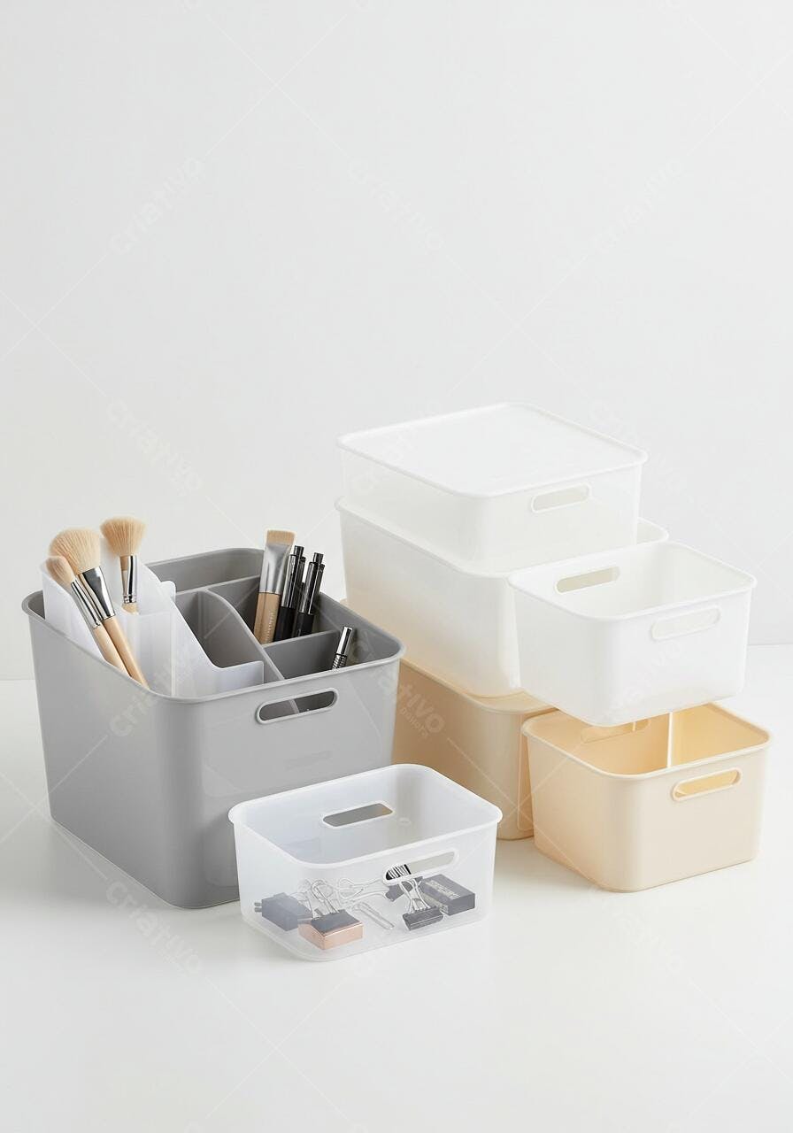 Caixas organizadoras cinza branco e bege