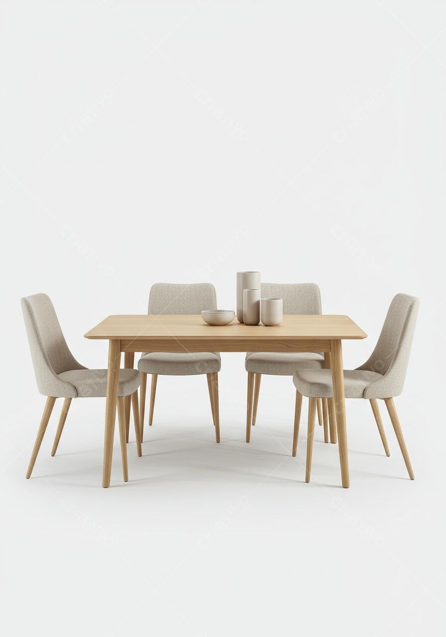 Mesa de jantar moderna com cadeiras bege