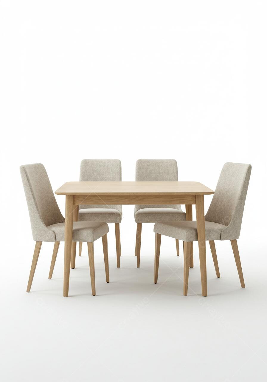 Mesa de Jantar com Cadeiras Bege e Madeira Clara