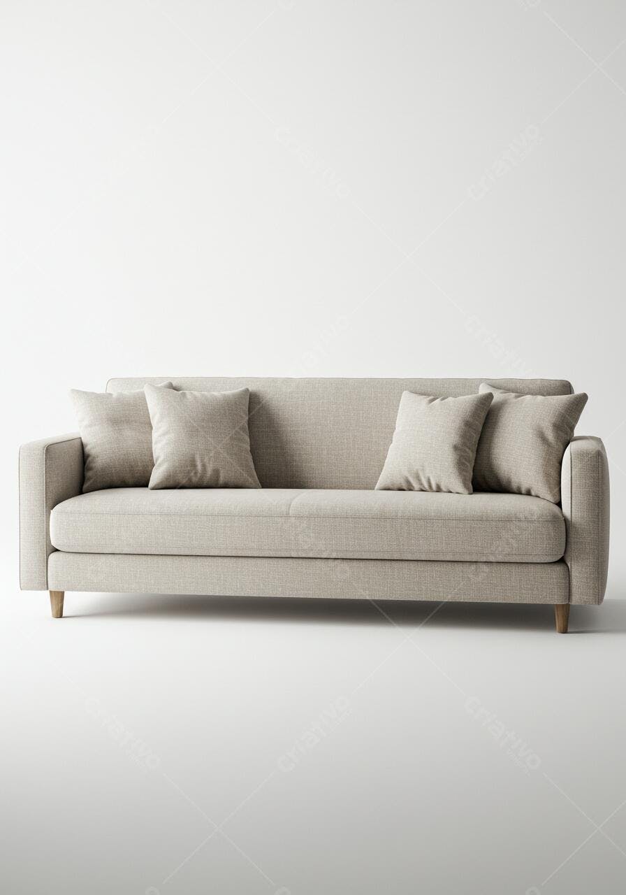 Sofá bege com almofadas decoração minimalista