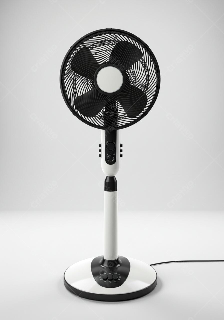 Ventilador de pé branco e preto