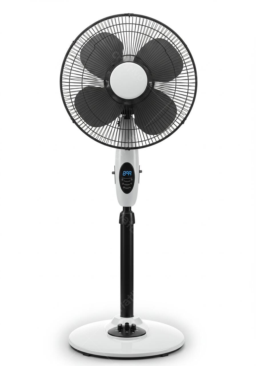 Ventilador de chão branco e preto com controle digital