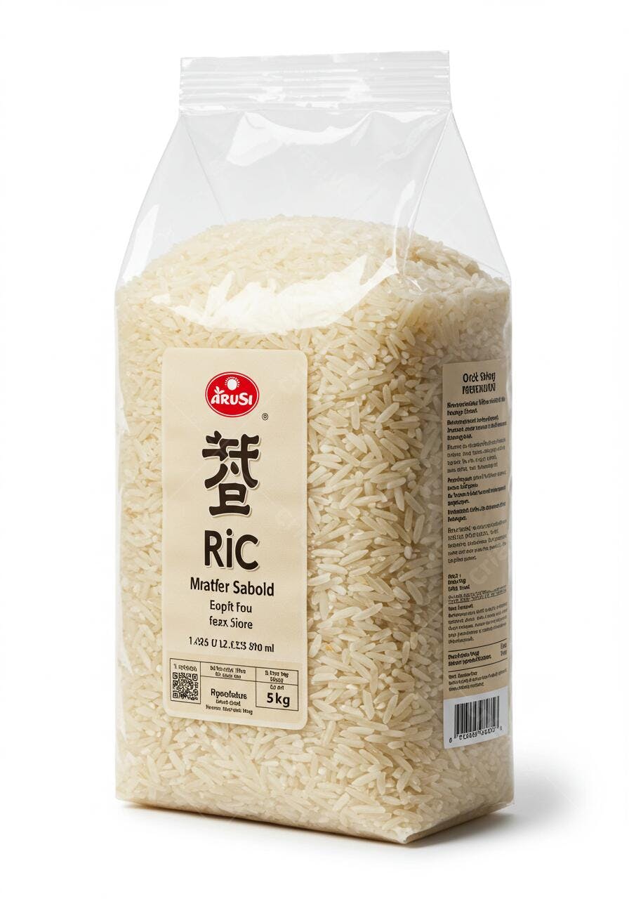 Arroz branco em pacote transparente de 5kg