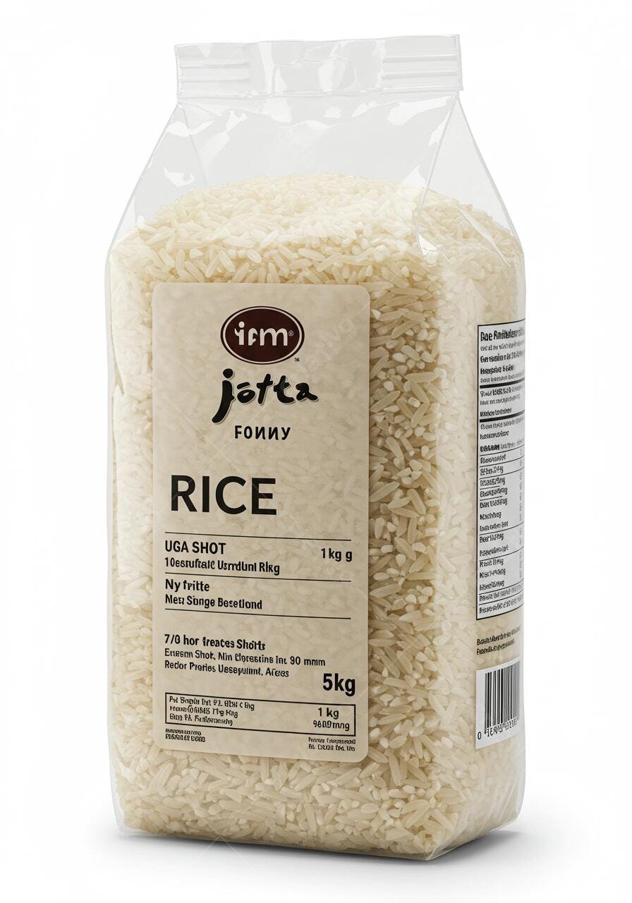 Arroz branco em embalagem transparente de 5kg