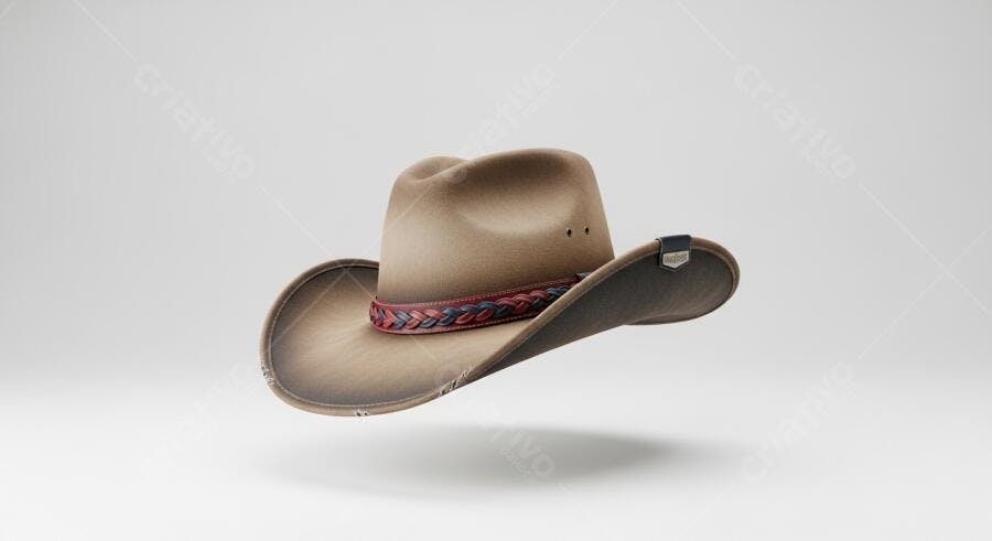 Chapéu Cowboy Bege com Detalhes em Couro
